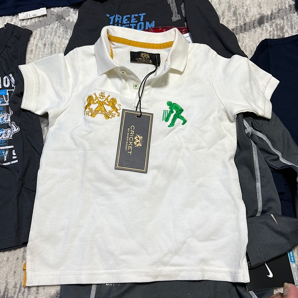 Cricket by Sher Singh Boys Cricket Polo 👕 Shirt White Size: 4 Retails: $75